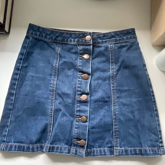 Forever 21- Button-front Denim Mini Skirt - Picture 2 of 3